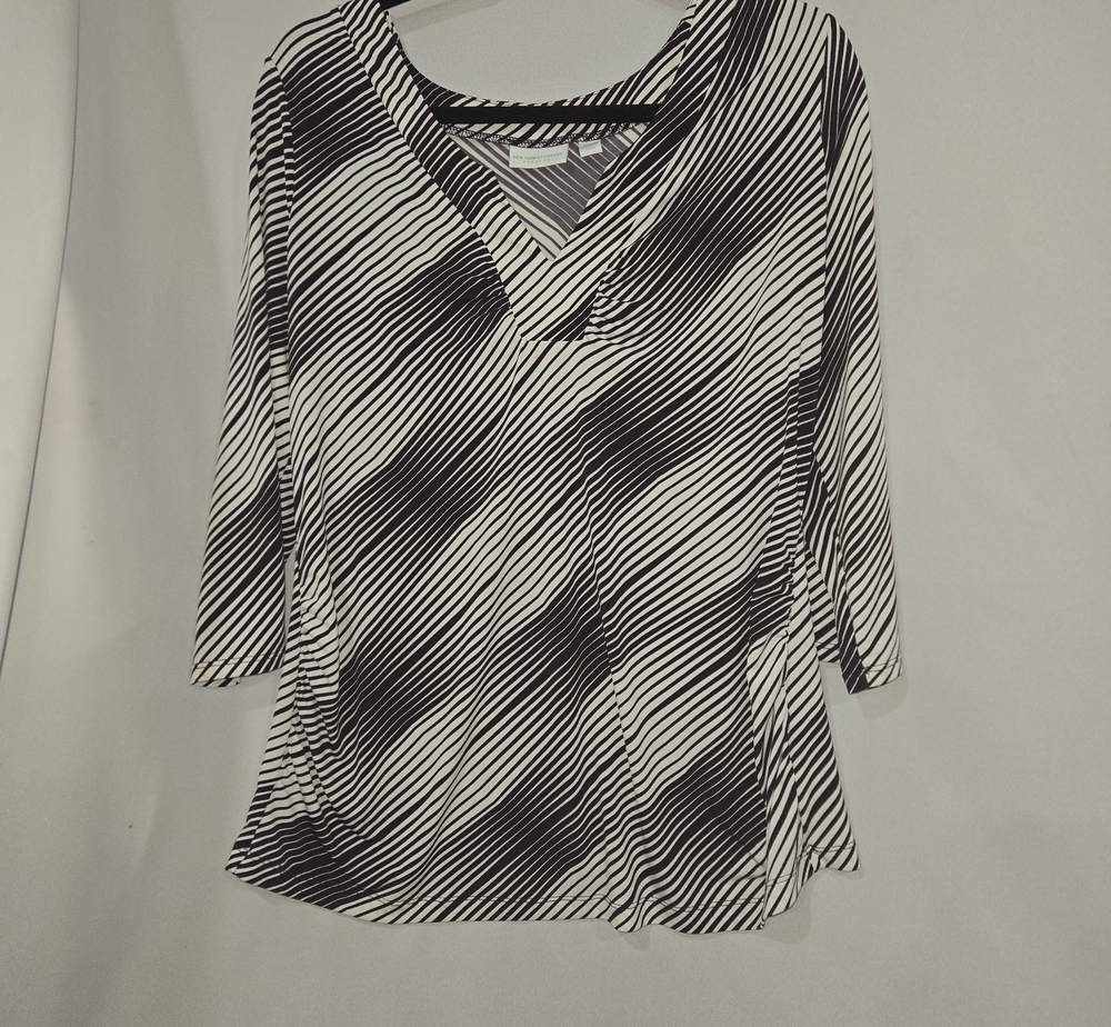 New York & Company Black and White Striped V-Neck Tunic